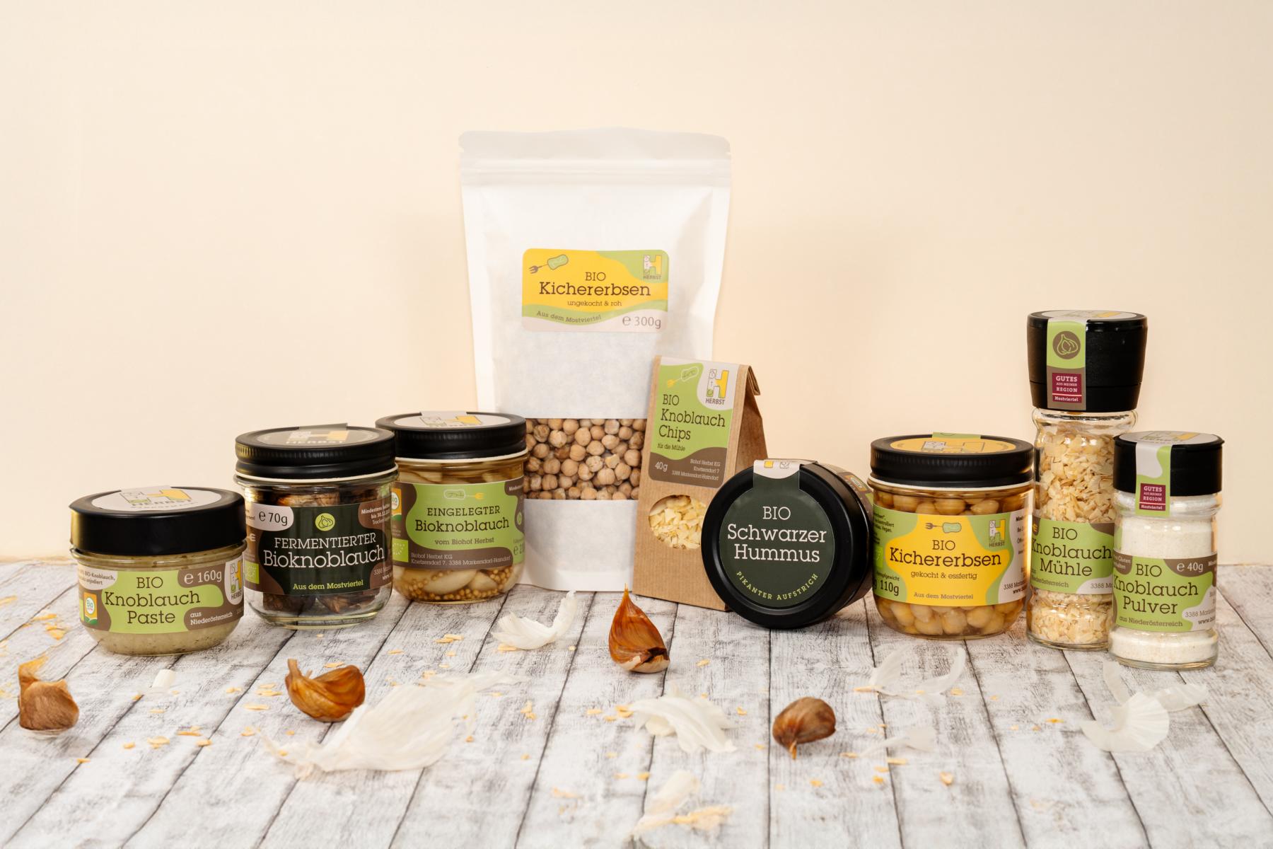 Biohof-Herbst-Produktpalette aus dem Mostviertel