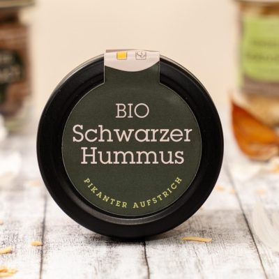 Bio schwarzer Hummus im 130g-Glas – cremiger, pikanter Aufstrich mit fermentiertem Knoblauch aus dem Mostviertel